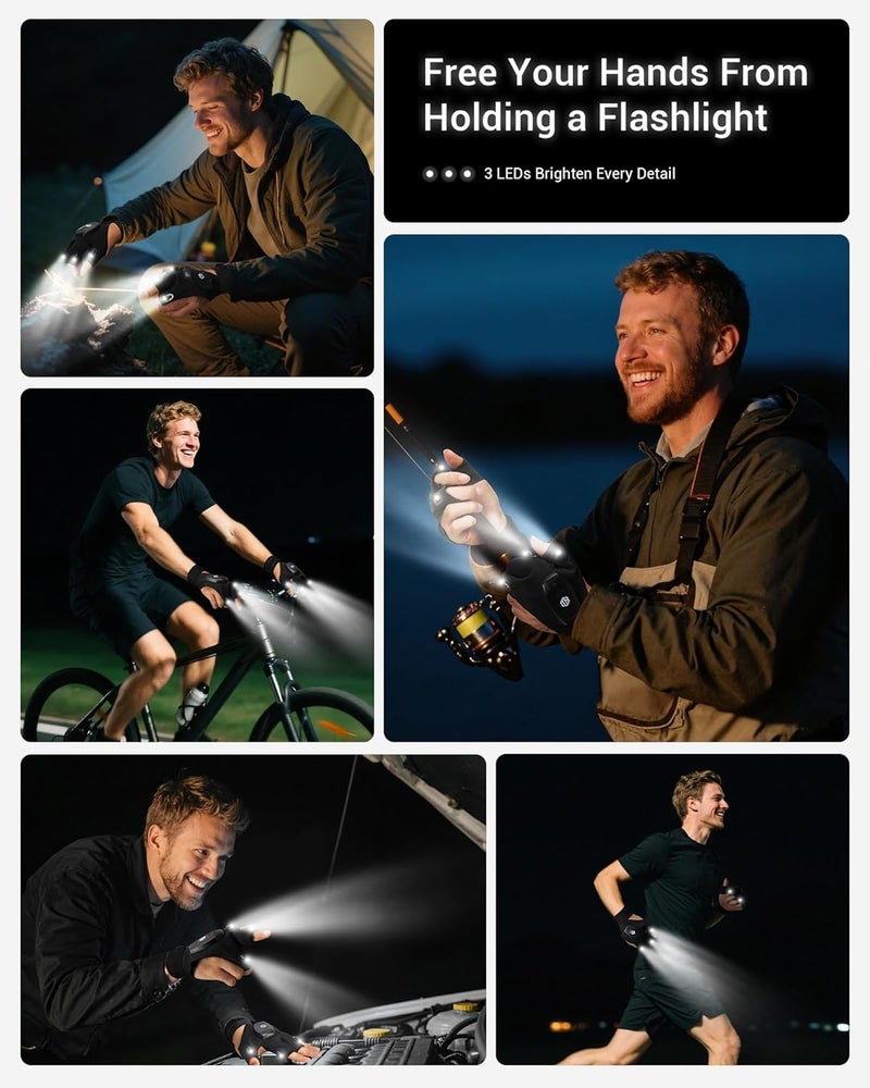 ThxToms Valentines Day Gifts for Him, Rechargeable Flashlight Gloves, Fathers Day Christmas Birthday Gifts for Men Boyfriend Husband Him, Cool Gadgets Tools Waterproof for Camping Fishing Repairing - Image 4